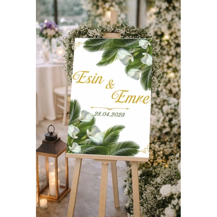 Yeşil Dallı Düğün, Nişan ve Söz Karşılama Panosu – 50x70 cm