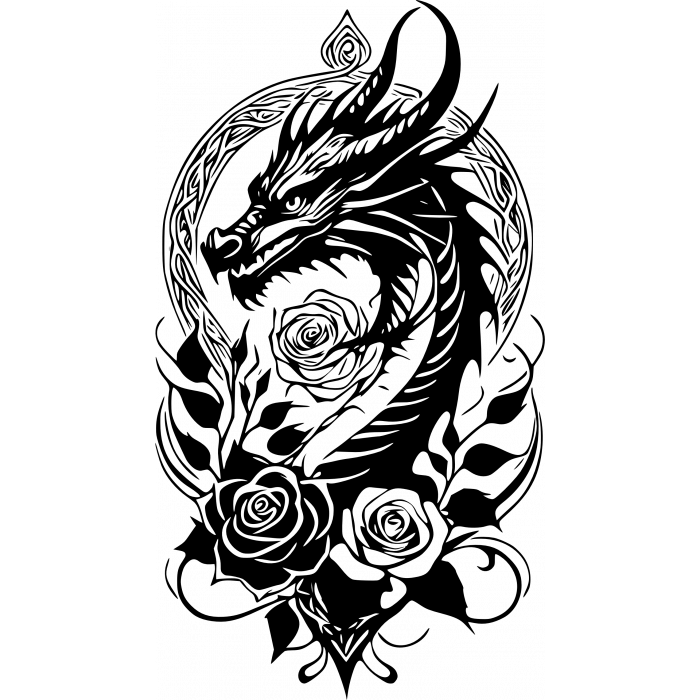 Ejder ve Güller Sticker 10x10 cmRenkli Sticker