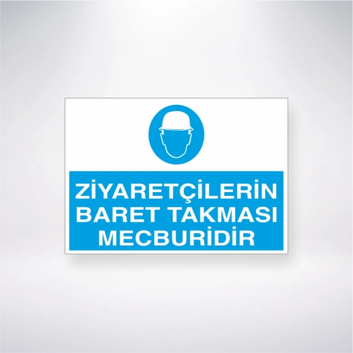 Ziyaretçilerin Baret Takması Mecburidir Sticker 20X28 Cm