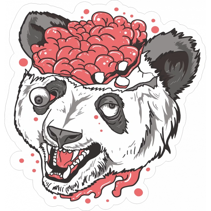 Zombi Panda Sticker 10x10 cmRenkli Sticker