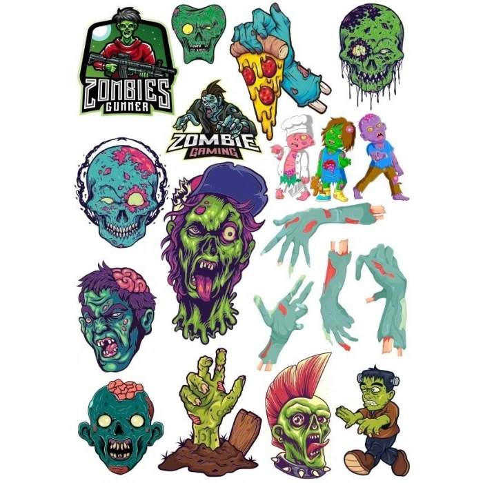 Zombiler Sticker Set 14 16 Parça Telefon, Tablet, Defter, Laptop Sticker