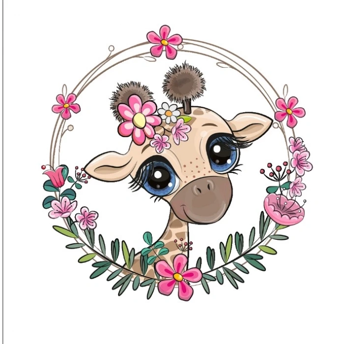 Zürafa Çiçek Çerçeveli Duvar Stickerı