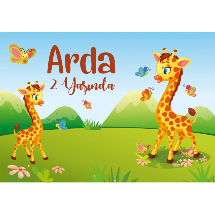 Zürafa Temalı Doğum Günü Afişi 100X150 cm
