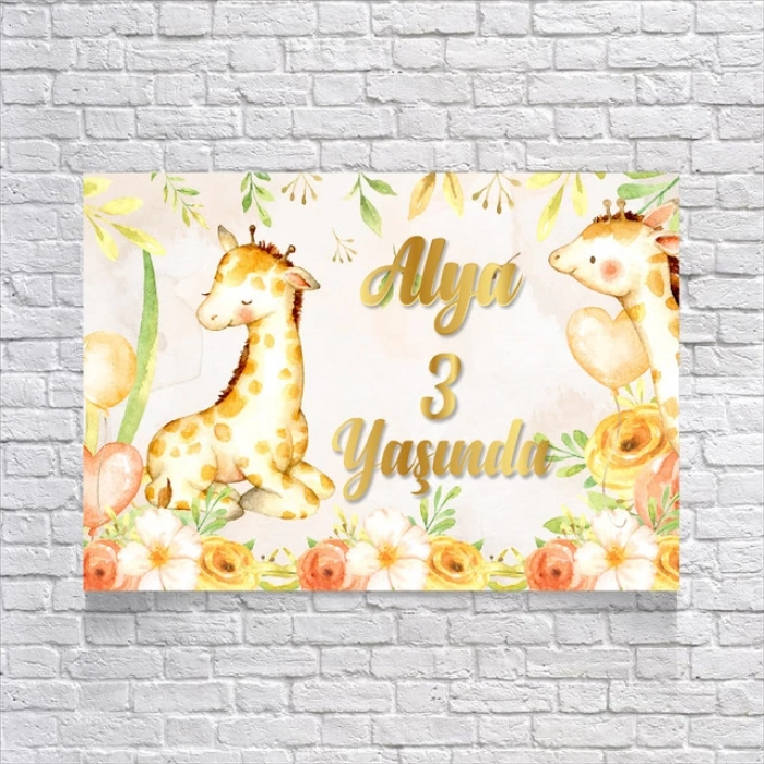 Zürafa Temalı Doğum Günü Afişi 50x70 Cm