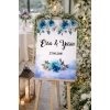 Mavi Çiçekli Yatay Düğün, Nişan ve Söz Karşılama Panosu – 50x70 cm