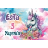 Pasta ve Unicorn Temalı Doğum Günü Afişi -3 70X100 cm