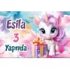 Hediye ve Unicorn Temalı Doğum Günü Afişi -2 35X50 cm