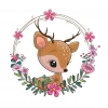 Geyik Yavrusu Çiçek Çerçeveli Duvar Stickerı
