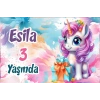 Hediye ve Unicorn Temalı Doğum Günü Afişi 50X70 cm