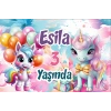 Hediyeler ve Unicornlar Temalı Doğum Günü Afişi 50X70 cm