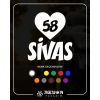 Kalpli 58 Sivas Araba Sticker 17x17 Cm Beyaz