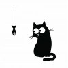 Kedi ve Balık Buzdolabı Stickerı – Siyah Siluet Tasarım 17x17cm