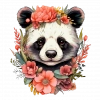 Kırmızı ve Turuncu Çiçek Taçlı Panda Duvar Stickerı