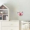 Kırmızımsı Pembe Kelebek ve Çiçekler Duvar Stickerı