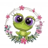 Kurbağa Çiçek Çerçeveli Duvar Stickerı