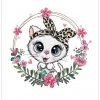 Leopar Bandanalı Kedi Çiçek Çerçeveli Duvar Stickerı
