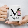M Harfi Çiçekli İsme Özel Kupa