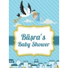 Mavi Çizgili Leylek Temalı Baby Shower Afişi 50x70 Cm