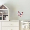 Mavi ve Pembe Kelebek ve Çiçekler Duvar Stickerı