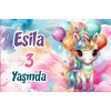 Balonlar ve Unicorn Temalı Doğum Günü Afişi 50X70 cm