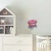 Pembe Çiçekli Ahşap Görünümlü El Arabası Duvar Stickerı