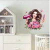 Pembe Güllü ve Kelebekli Kuaför Kız Duvar Stickerı