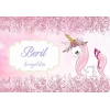 Pembe Unicorn Temalı Baby Shower Afişi 100x150 Cm