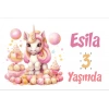 Pembe Unicorn Temalı Doğum Günü Afişi -1 70X100 cm
