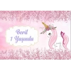 Pembe Unicorn Temalı Doğum Günü Afişi 50X70 cm