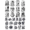 Siyah Beyaz Retro Uzay Sticker Set 28 Parça Telefon, Tablet, Defter, Laptop Sticker