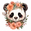 Turuncu Çiçek Taçlı Panda Duvar Stickerı