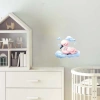 Yıldızlı Mavi Bulut Üzerinde Uyuyan Pembe Flamingo Duvar Çıkartması