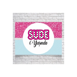 Pembe Pul Desenli Doğum Günü Afişi 100X150 cm