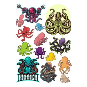 Ahtapot Sticker Set-1 17 Parça Telefon, Tablet, Defter, Laptop Sticker