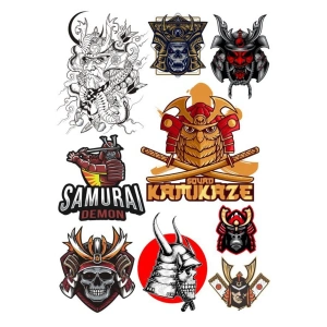 Samurai Sticker Set-2 9 Parça Telefon, Tablet, Defter, Laptop Sticker