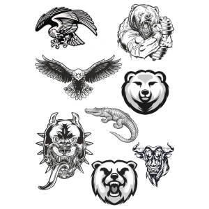 Siyah Beyaz Hayvanlar Sticker 8 Parça Telefon, Tablet, Defter, Laptop Sticker