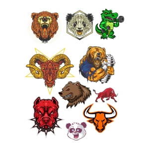 Agresif Hayvanlar Sticker Set-7 10 Parça Telefon, Tablet, Defter, Laptop Sticker