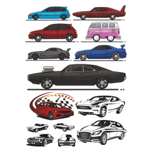 Arabalar Sticker Set-1 14 Parça Telefon, Tablet, Defter, Laptop Sticker