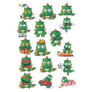 Yeşil Sevimli Ejderha Sticker Set 16 Parça Telefon, Tablet, Defter, Laptop Sticker