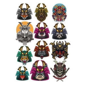 Samurai Sticker Set-5 12 Parça Telefon, Tablet, Defter, Laptop Sticker