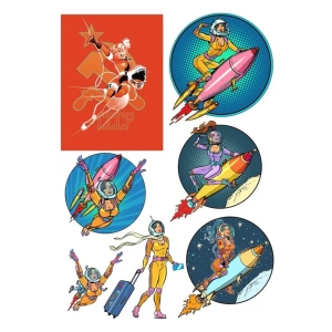 Astronot Kadın Sticker Set 2 7 Parça Telefon, Tablet, Defter, Laptop Sticker