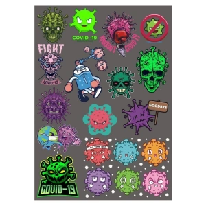 Virüs Bakteri Sticker Set-2 25 Parça Telefon, Tablet, Defter, Laptop Sticker