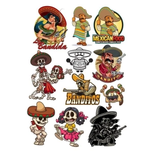 Meksika Temalı Sticker Set 11 Parça Telefon, Tablet, Defter, Laptop Sticker