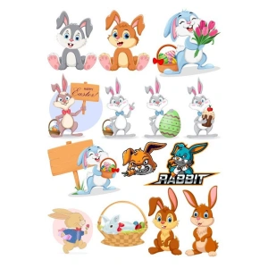 Tavşan Sticker Set-4 14 Parça Telefon, Tablet, Defter, Laptop Sticker