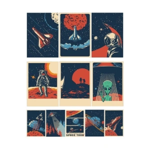 Uzay Poster Sticker Set 9 Parça Telefon, Tablet, Defter, Laptop Sticker