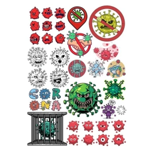 Virüs Bakteri Sticker Set-1 32 Parça Telefon, Tablet, Defter, Laptop Sticker