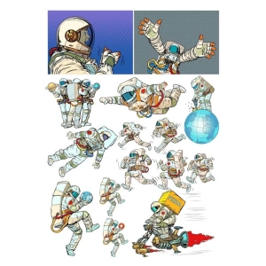 Retro Astronot Sticker Set 2 17 Parça Telefon, Tablet, Defter, Laptop Sticker