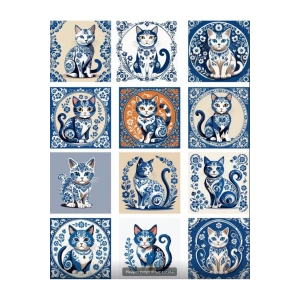 Porselen Temalı Kedi Sticker Set 1