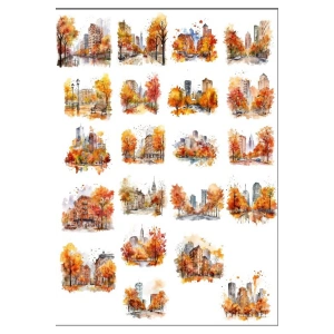Sonbahar Temalı Şehir Sticker Set
