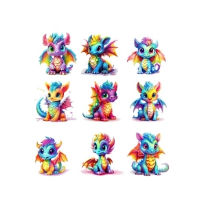 Renkli Ejderhalar Sticker Set